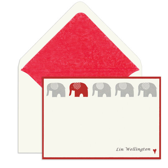 Elegant Flat Note Cards with Red Elephant